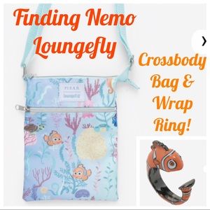 LOUNGEFLY DISNEY PIXAR Finding Nemo CROSSBODY BAG & NEMO WRAP RING! Cute Animals